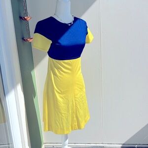 Vintage 60s 70s Yellow and Navy Colorblock Mini Dress